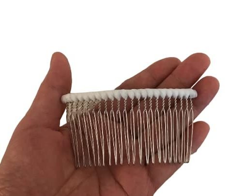 41b8EYi308L Extra Long 22 Teeth Tulle-wrapped Metal Comb, 8.5cm x 4.8cm, Perfect For Holding Any Long Wedding Veils In Place