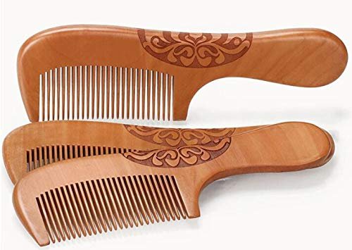 Vintage Wood Handle Comb 19 CM Long Peach Wood Comb Hair Stylist Professional Ladies Thickened Carved Wood Comb Old Wood Comb Double-sided Carved Hair Comb