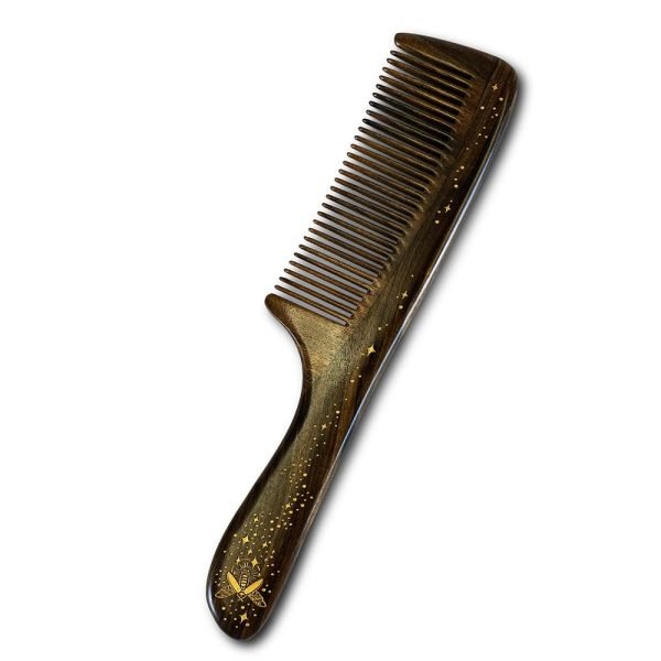 Anti-Static, Wood Comb with Dragonfly and Lightning