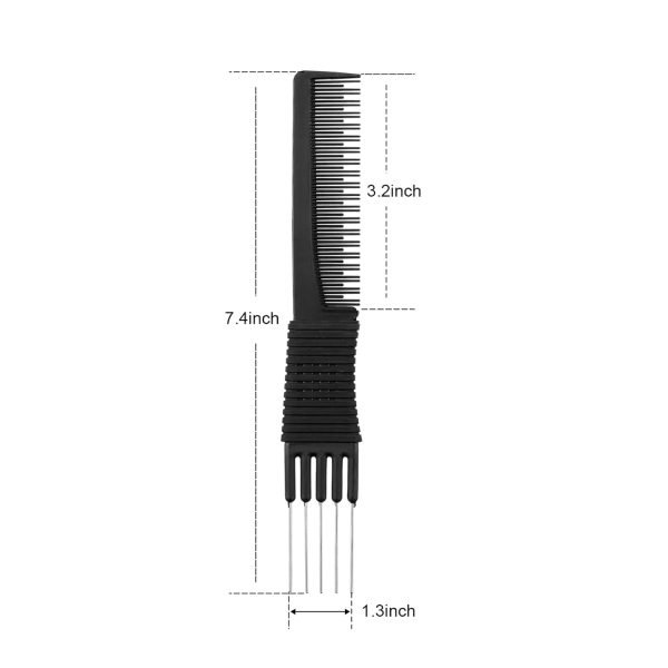 3 Pack Black Carbon Lift Teasing Combs with Metal Prong, Salon Teasing Back Combs, Black Carbon Comb with Stainless Steel Lift (Style A)