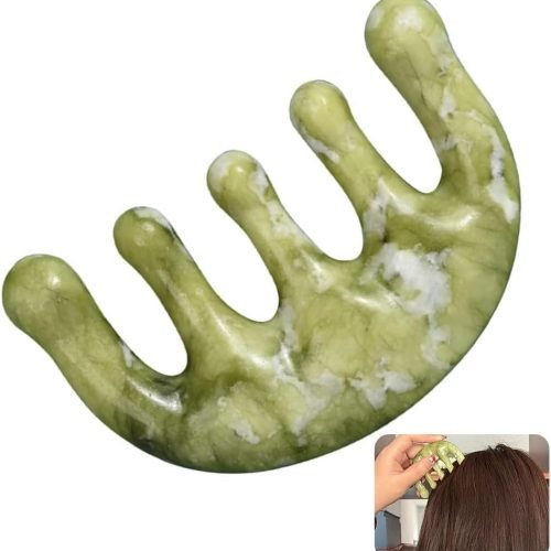 Jade Comb Jade Hair Comb Guasha Scalp Comb Massage Hair Comb Wide Tooth Comb Jade Massager for Scalp Care, Handheld Head and Meridians Scalp Care Massage Tool, Health Massage (1Pcs)