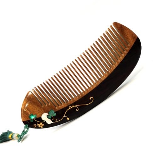 Antique wood comb men's and women's hair comb sandalwood comb mother-of-pearl painted comb portable small carry-on comb engraved female gift box (1Pcs gourd sandalwood carry-on comb gift box)