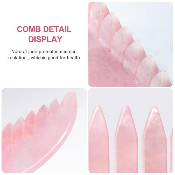 Jade Comb for Head Massage Anti-Static Hair Crystl Comb, Real Natural Rose Quartz Crystal Gua Sha Comb Scraping Massage Tool for Body Relaxing