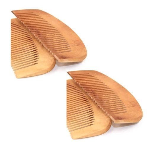 4PCS Brown Peach Wood Wooden Comb Anti-Static Comb Close Tooth Comb Hair Combs