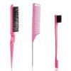 Slick Back Hair Brush, 3 Pcs Comb Set Edge Brush Bristle Hair Brush Rat Tail Comb, Curly Hair Brush, Styling Tools & Appliances, Hair Styling Tools, Parting Comb,Teasing Comb for Women Baby Pink