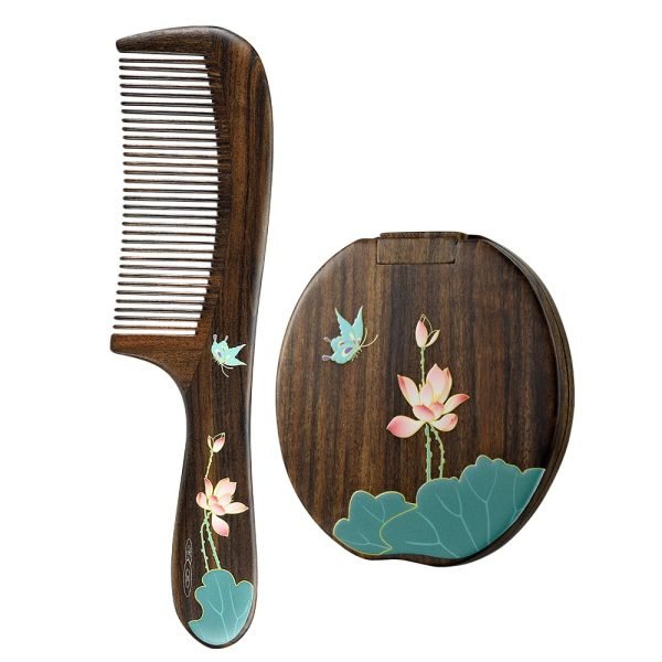Anti-Static, Wood Comb with Dragonfly and Lightning