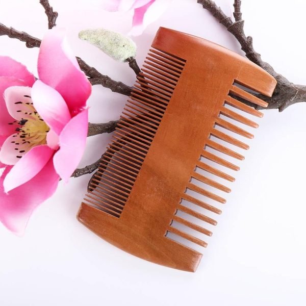 4 Pcs Natural Peach Wood Combs, Vintage Double-Sided Comb Classic Style Wooden Wide Tooth and Narrow Tooth Comb for Head Care
