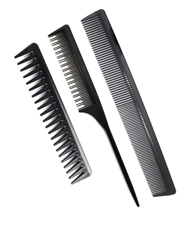 Professional Teasing Comb, Fine and Wide Tooth Hair Barber Comb, Black Carbon Fiber Cutting / Styling / Hairdressing Comb For All Hair Types