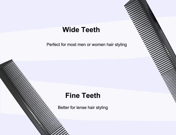 Professional Teasing Comb, Fine and Wide Tooth Hair Barber Comb, Black Carbon Fiber Cutting / Styling / Hairdressing Comb For All Hair Types