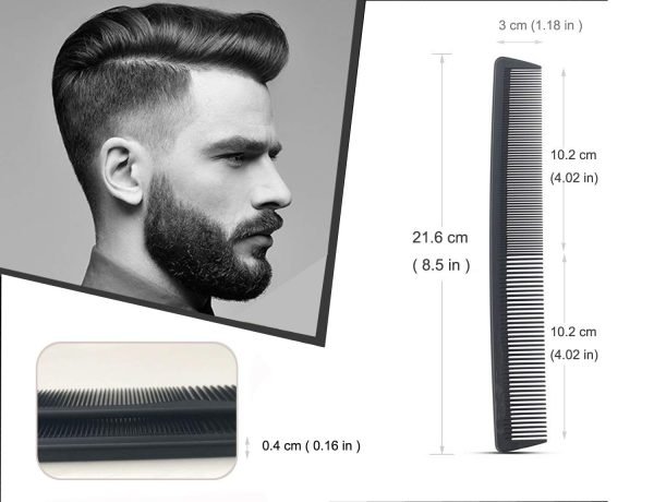 Professional Teasing Comb, Fine and Wide Tooth Hair Barber Comb, Black Carbon Fiber Cutting / Styling / Hairdressing Comb For All Hair Types