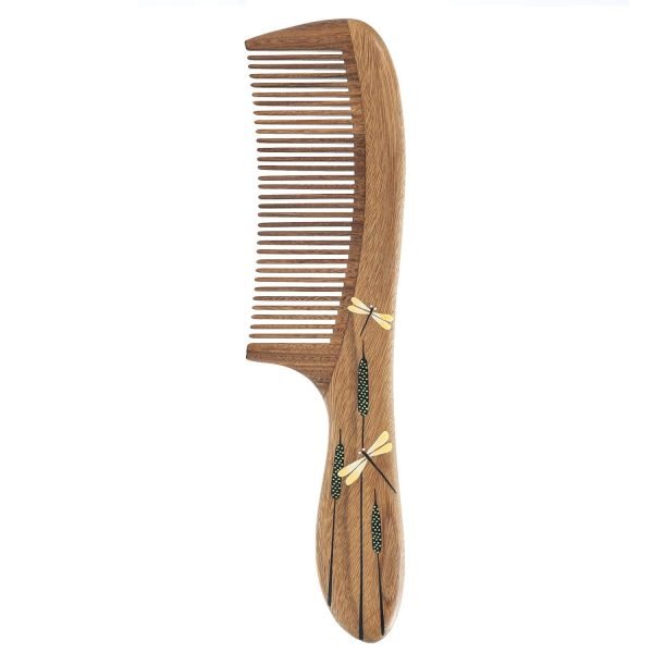 Anti-Static, Wood Comb with Dragonfly and Lightning