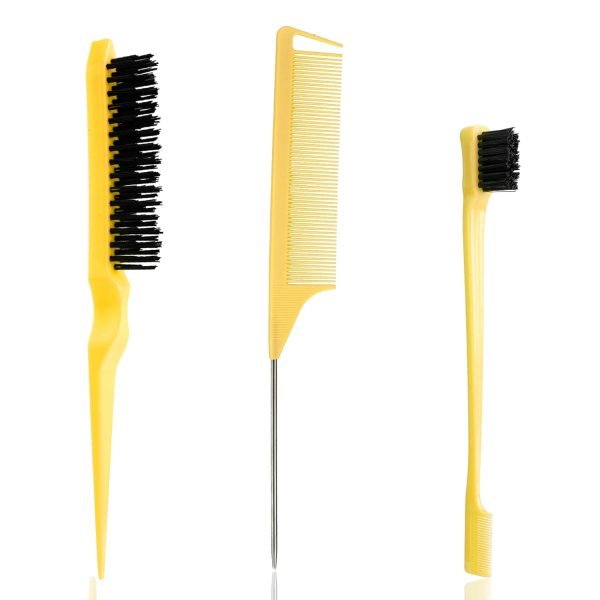 Slick Back Hair Brush, 3 Pcs Comb Set Edge Brush Bristle Hair Brush Rat Tail Comb, Curly Hair Brush, Styling Tools & Appliances, Hair Styling Tools, Parting Comb,Teasing Comb for Women Baby Pink