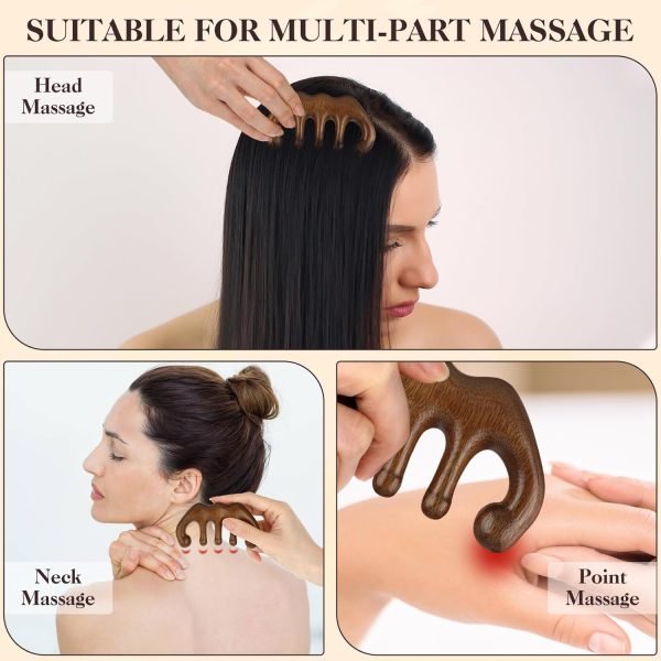Wooden Scalp Massage Beauty Comb, No Static Handheld Wide Tooth Hair Comb Gua Sha Meridians Massager Body Massage Tool for Women Men hair care, Acupoint Massage, neck, facial (Style-A)