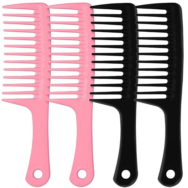 7137qx_5uhL._SL1500 4PCS Wide Tooth Comb, Large Hair Detangling Comb Styling Comb, Professional Women Hair Care Handgrip Comb for Curly, Wet, Long Hair (Blue, Pink, White, Black)