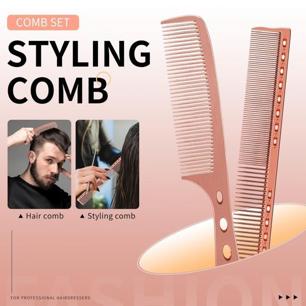 Hair Styling Comb,2PCS Metal Combs For Hair Women,Space Aluminum Stainless Steel Anti-static Sparse Haircut Comb Beauty Tool (Rose Golden)