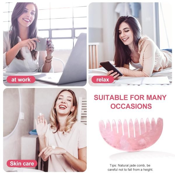 Jade Comb for Head Massage Anti-Static Hair Crystl Comb, Real Natural Rose Quartz Crystal Gua Sha Comb Scraping Massage Tool for Body Relaxing