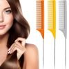 3 Packs Rat Tail Comb Steel Pin Rat Tail Carbon Fiber Heat Resistant Teasing Combs with Stainless Steel Pintail (Pink)