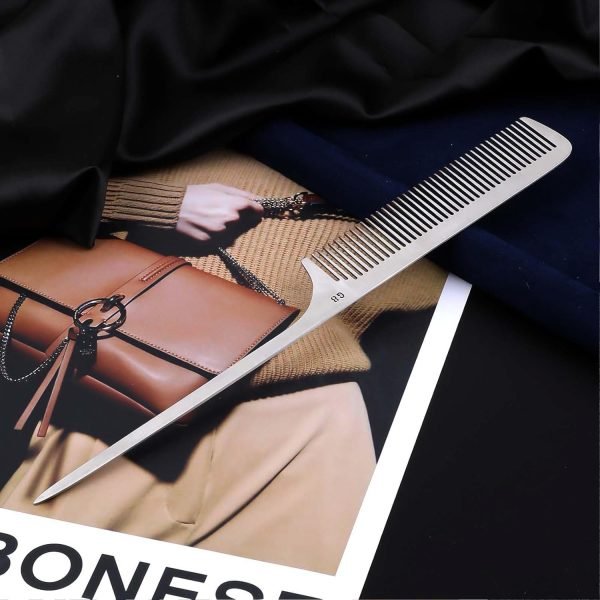Metal Rat Tail Comb Stainless Steel Hair Combs Flat Top Fine Cutting Comb Teasing Pin Tail Barber Comb with Parting Tip, Rat Tail Comb with Metal Pick for Hair Stylist Women Men