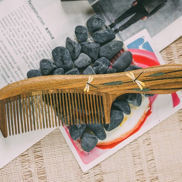 Anti-Static, Wood Comb with Dragonfly and Lightning