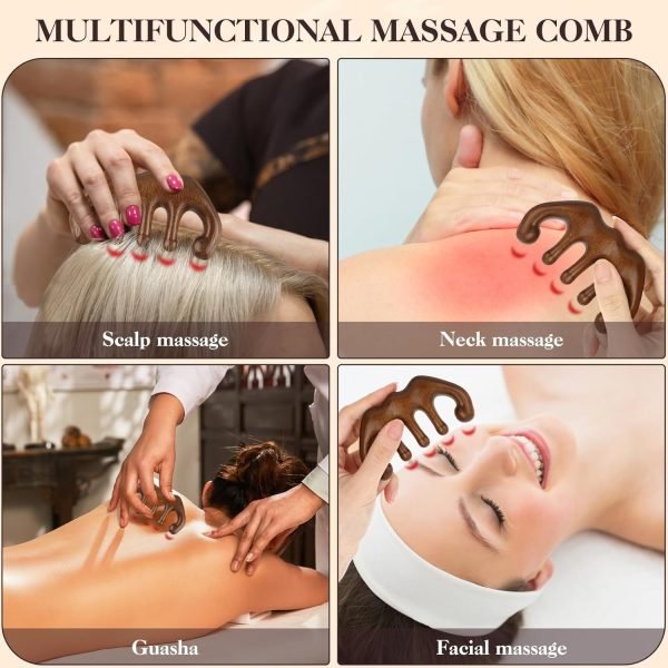 Wooden Scalp Massage Beauty Comb, No Static Handheld Wide Tooth Hair Comb Gua Sha Meridians Massager Body Massage Tool for Women Men hair care, Acupoint Massage, neck, facial (Style-A)