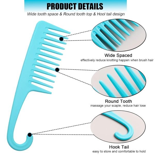 71Ln89M4IcL._SL1500 2PCS Premium Wide Tooth Comb, Shower Combs for Wet Curly Hair, Large Detangling Comb with Hook for Curls, Wigs, Detangler Hair Brush with Handgrip for Knotting Wavy, Thick, Dry Hair Stylist