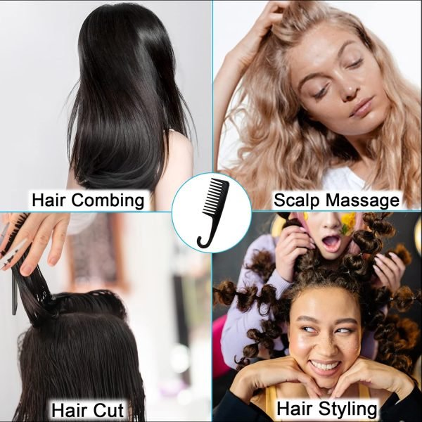 71MgV9lYgGL._SL1500 2PCS Premium Wide Tooth Comb, Shower Combs for Wet Curly Hair, Large Detangling Comb with Hook for Curls, Wigs, Detangler Hair Brush with Handgrip for Knotting Wavy, Thick, Dry Hair Stylist