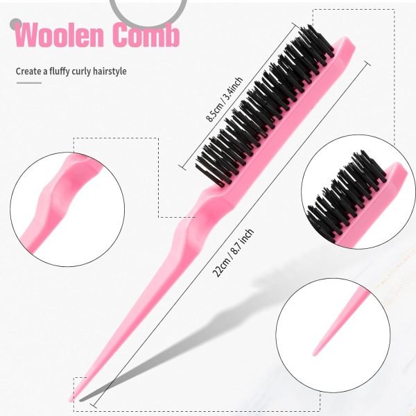 Slick Back Hair Brush, 3 Pcs Comb Set Edge Brush Bristle Hair Brush Rat Tail Comb, Curly Hair Brush, Styling Tools & Appliances, Hair Styling Tools, Parting Comb,Teasing Comb for Women Baby Pink