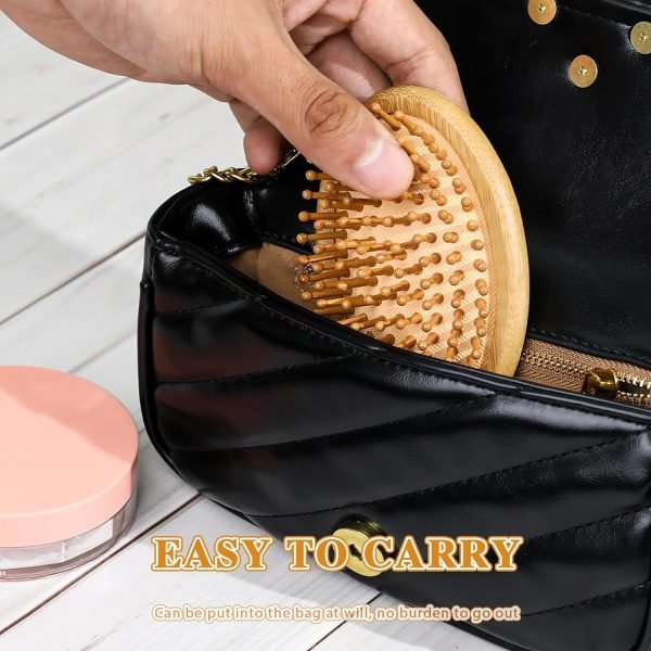 Bamboo Massage Comb,Wooden Scalp Massager Wooden Hair Brush Round Portable Bamboo Comb Anti-Static Air Cushion Hairbrush Mini Hairbrush without Handle