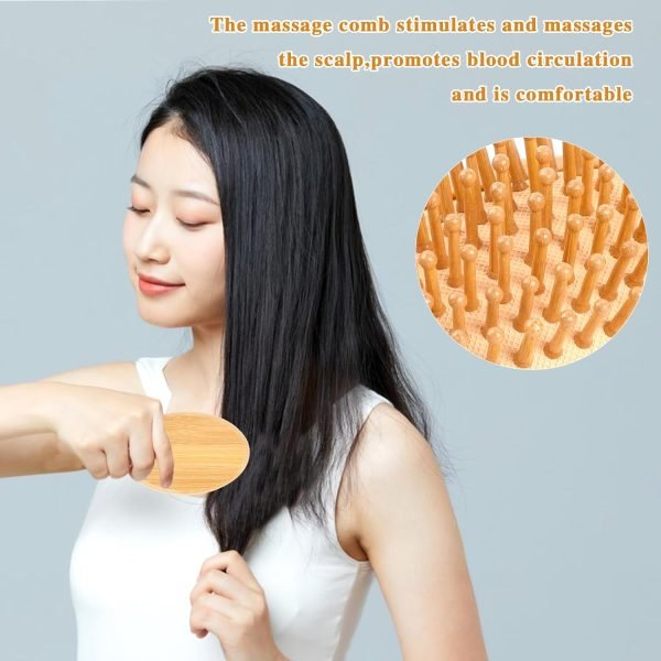 Bamboo Massage Comb,Wooden Scalp Massager Wooden Hair Brush Round Portable Bamboo Comb Anti-Static Air Cushion Hairbrush Mini Hairbrush without Handle