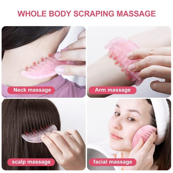 Jade Comb for Head Massage Anti-Static Hair Crystl Comb, Real Natural Rose Quartz Crystal Gua Sha Comb Scraping Massage Tool for Body Relaxing