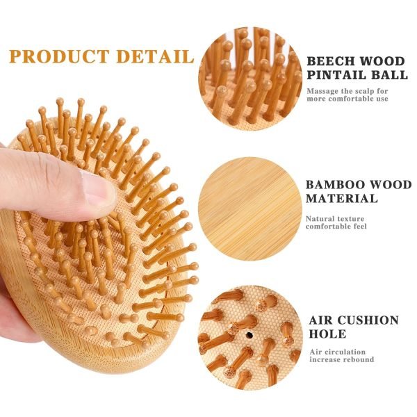 Bamboo Massage Comb,Wooden Scalp Massager Wooden Hair Brush Round Portable Bamboo Comb Anti-Static Air Cushion Hairbrush Mini Hairbrush without Handle