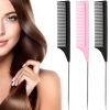 3 Packs Rat Tail Comb Steel Pin Rat Tail Carbon Fiber Heat Resistant Teasing Combs with Stainless Steel Pintail (Pink)