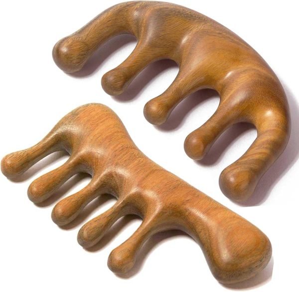 71ggGkp4fBL._AC_SL1500 Loc Comb 2 Pack Massage Comb Wooden Scalp Massager Wood Head Massager Green Sandalwood Wooden Comb for Women Men
