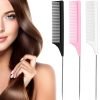 3 Packs Rat Tail Comb Steel Pin Rat Tail Carbon Fiber Heat Resistant Teasing Combs with Stainless Steel Pintail (Pink)