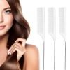3 Packs Rat Tail Comb Steel Pin Rat Tail Carbon Fiber Heat Resistant Teasing Combs with Stainless Steel Pintail (Pink)