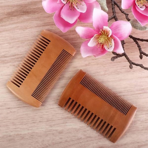 4 Pcs Natural Peach Wood Combs, Vintage Double-Sided Comb Classic Style Wooden Wide Tooth and Narrow Tooth Comb for Head Care