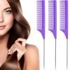3 Packs Rat Tail Comb Steel Pin Rat Tail Carbon Fiber Heat Resistant Teasing Combs with Stainless Steel Pintail (Pink)