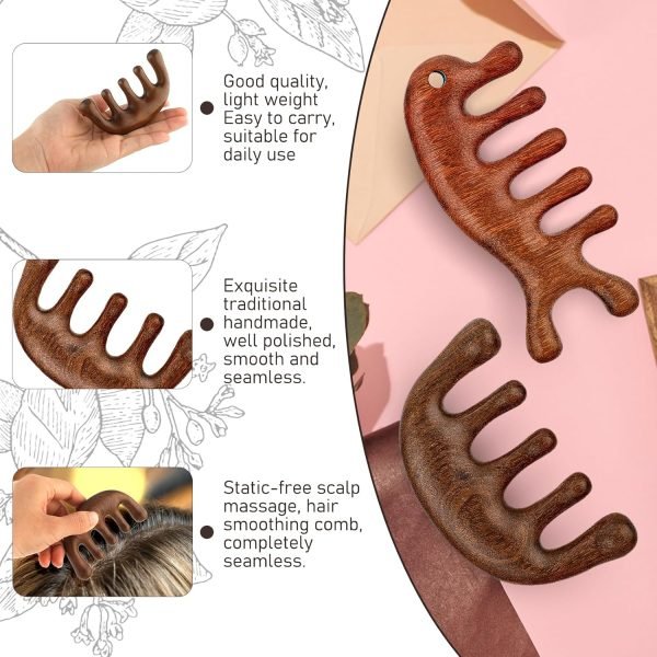 2 Pack Wooden Scalp Massage Comb ,Comb Massage Comb Hair Massager Scalp Face Massage Comb Head Tool Meridians Scalp Massage Natural Wood Comb