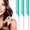 3 Packs Rat Tail Comb Steel Pin Rat Tail Carbon Fiber Heat Resistant Teasing Combs with Stainless Steel Pintail (Pink)