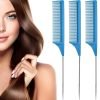 3 Packs Rat Tail Comb Steel Pin Rat Tail Carbon Fiber Heat Resistant Teasing Combs with Stainless Steel Pintail (Pink)