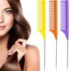 3 Packs Rat Tail Comb Steel Pin Rat Tail Carbon Fiber Heat Resistant Teasing Combs with Stainless Steel Pintail (Pink)