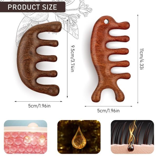 2 Pack Wooden Scalp Massage Comb ,Comb Massage Comb Hair Massager Scalp Face Massage Comb Head Tool Meridians Scalp Massage Natural Wood Comb